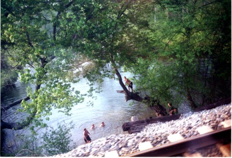kids at the river bank outside baltimore